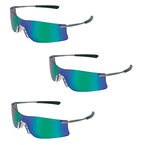 3 Pair MCR Safety Glasses Emerald Mirror Lens Rubicon T411G
