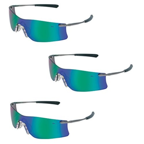 3 Pair MCR Safety Glasses Emerald Mirror Lens Rubicon T411G