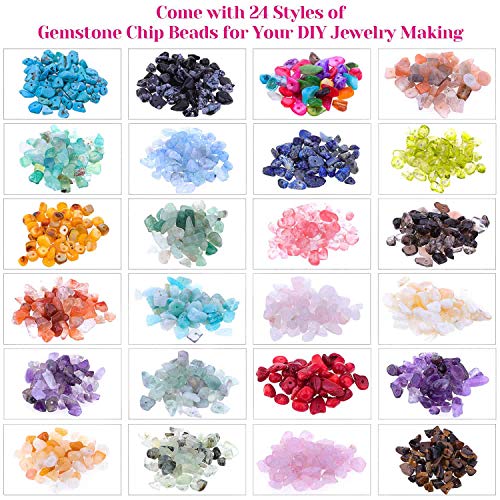 Crystal Chips and Gemstones Beads for Jewelry Making, Cridoz 24 Co...