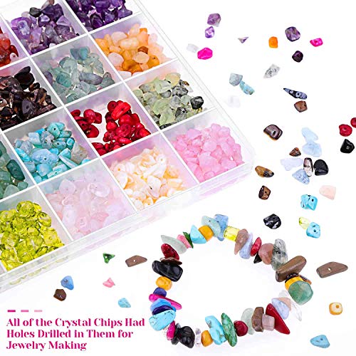 Crystal Chips and Gemstones Beads for Jewelry Making, Cridoz 24 Co...