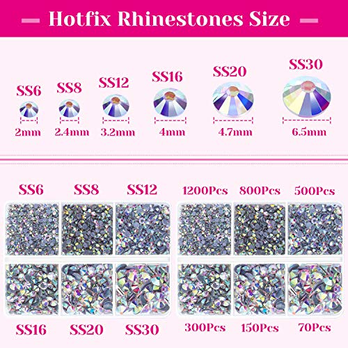 Hotfix Rhinestones, Cridoz 6040Pcs Hot Fix Rhinestones Crystal AB ...