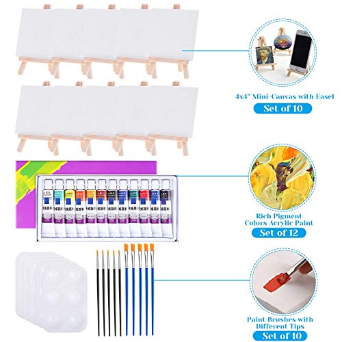 Mini Canvas and Easel, Cridoz 47 Pieces Mini Canvas Painting Set I...