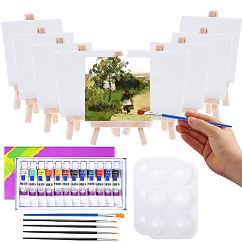 Mini Canvas and Easel, Cridoz 47 Pieces Mini Canvas Painting Set I...