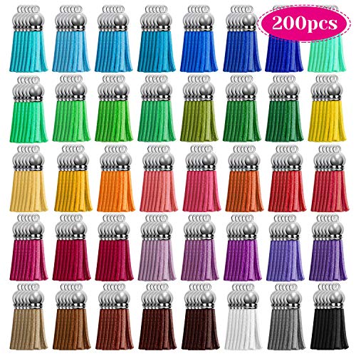 Tassels, Cridoz 200pcs Leather Keychain Tassels Bulk for Crafts, K...