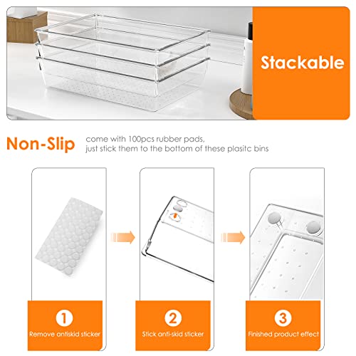25 PCS Clear Plastic Drawer Organizer Set, Non-Slip/Crack Bathroom...