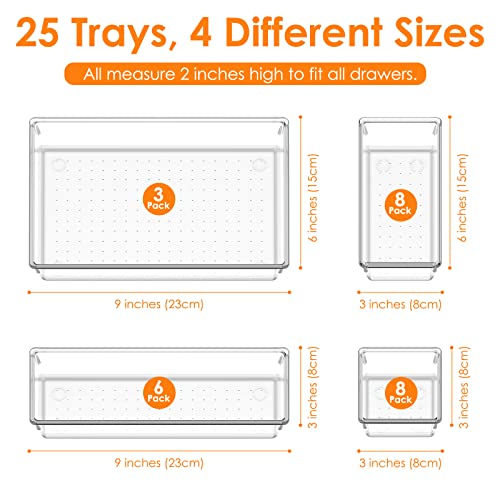 25 PCS Clear Plastic Drawer Organizer Set, Non-Slip/Crack Bathroom...