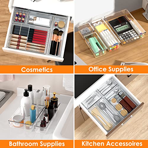 25 PCS Clear Plastic Drawer Organizer Set, Non-Slip/Crack Bathroom...