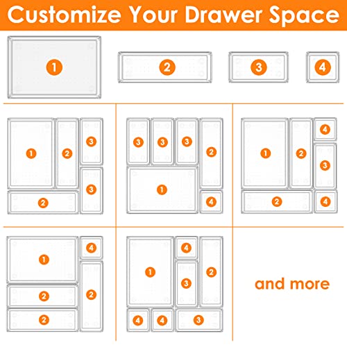 25 PCS Clear Plastic Drawer Organizer Set, Non-Slip/Crack Bathroom...