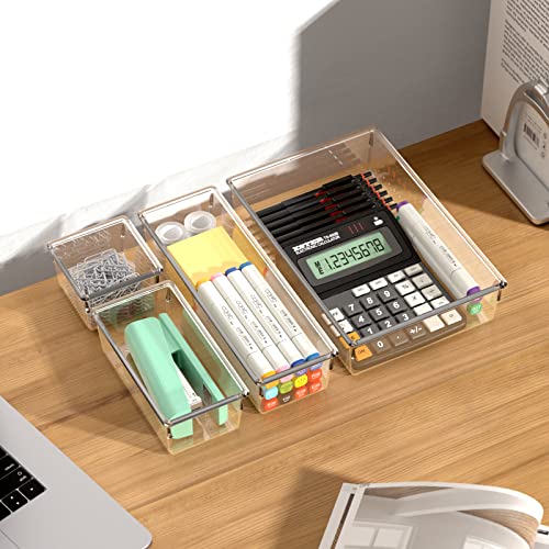 25 PCS Clear Plastic Drawer Organizer Set, Non-Slip/Crack Bathroom...