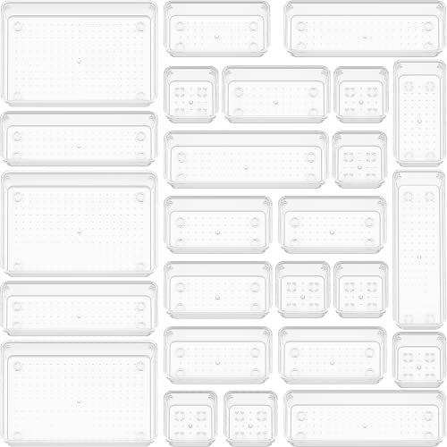25 PCS Clear Plastic Drawer Organizer Set, Non-Slip/Crack Bathroom...