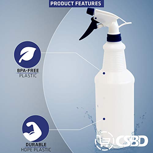 CSBD 32oz Plastic Spray Bottles, Empty and Reusable for Cleaning S...