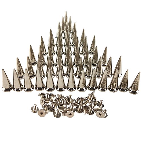 50PCS Silvery Cone Spikes Metallic Screw Back Studs DIY Craft Cool...