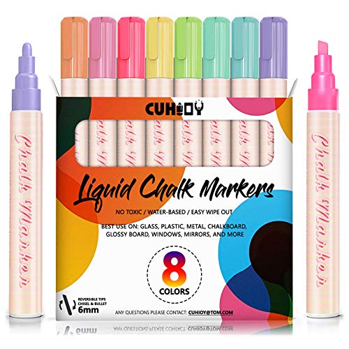 CUHIOY Liquid Chalk Markers for Blackboard Signs, Pastel Chalk Pen...