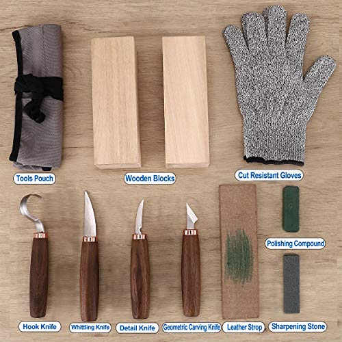 Wood Carving Tools Set of 11- Includes Black Walnut Handle Wood Ca...