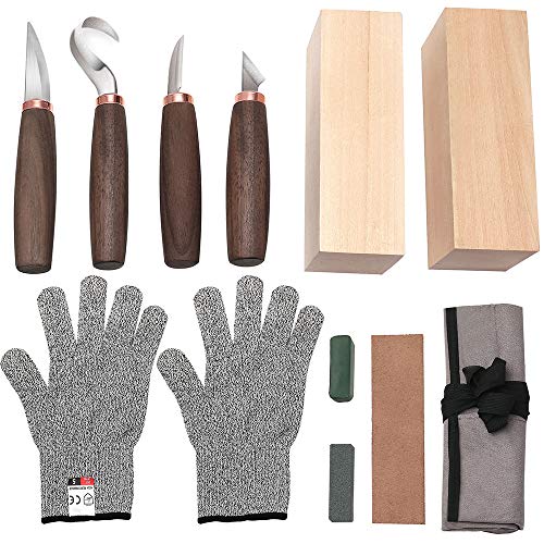 Wood Carving Tools Set of 11- Includes Black Walnut Handle Wood Ca...