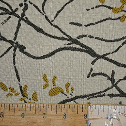 Grey Gold Asian Branch Leaf Upholstery Railroaded Myla Marigold Cu...