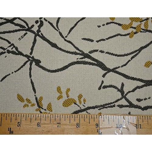 Grey Gold Asian Branch Leaf Upholstery Railroaded Myla Marigold Cu...