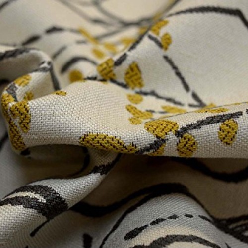 Grey Gold Asian Branch Leaf Upholstery Railroaded Myla Marigold Cu...