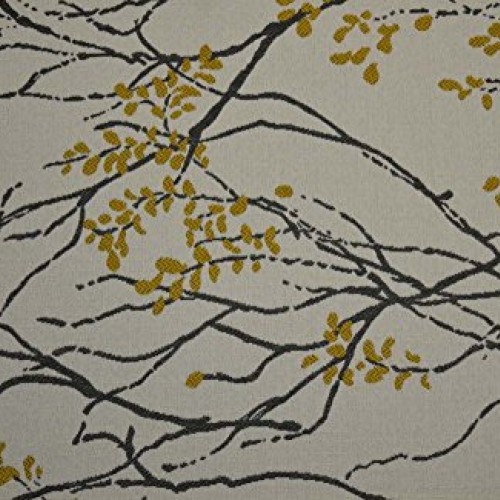 Grey Gold Asian Branch Leaf Upholstery Railroaded Myla Marigold Cu...