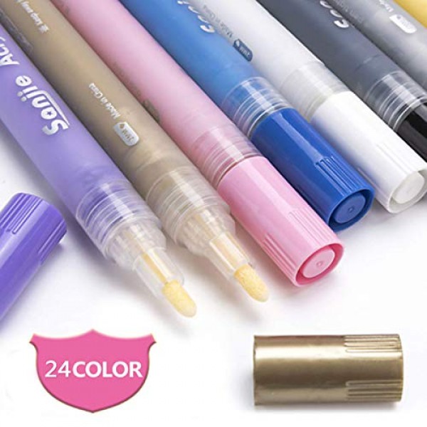 Acrylic Pens Marker Pens, 24 Colors Waterproof Suitable for Wood, ...