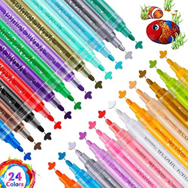 Acrylic Pens Marker Pens, 24 Colors Waterproof Suitable for Wood, ...