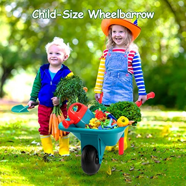 CUTE STONE Kids Gardening Tool Set, Garden Toys with Wheelbarrow, ...