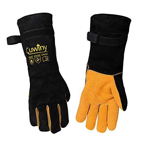 Welding Gloves, Cuwiny 1112°F Heat/Fire Resistant/Leather Forge Gl...