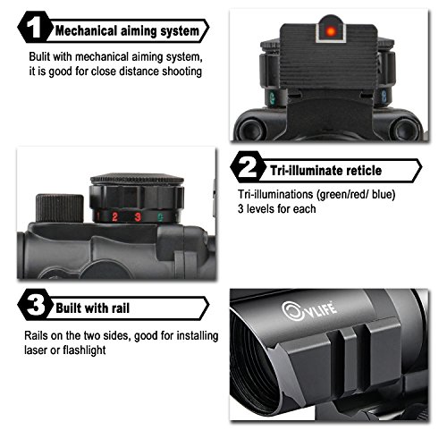 CVLIFE 4x32 Tactical Rifle Scope Red & Green &Blue Illuminated Ret...