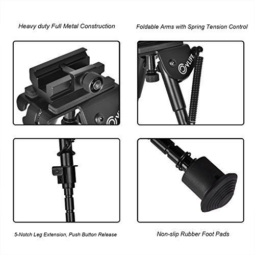 CVLIFE 6-9 Inches Tactical Bipod Adjustable Spring Return with 360...