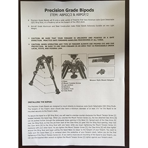 CVLIFE 6-9 Inches Tactical Rifle Bipod Adjustable Spring Return wi...