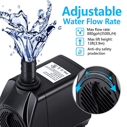 CWKJ Fountain Pump, 880GPH Submersible Water Pump, Durable 60W Out...