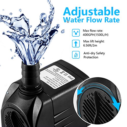 Fountain Pump, 400GPH25W 1500L/H Submersible Water Pump, Durable...