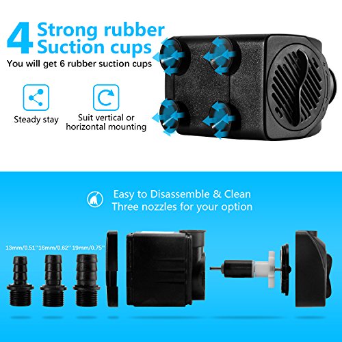 Fountain Pump, 400GPH25W 1500L/H Submersible Water Pump, Durable...