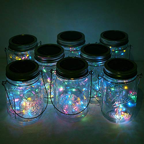 Cynzia Solar Mason Jar Lid Lights, 8 Pack 10 LED Waterproof Fairy ...