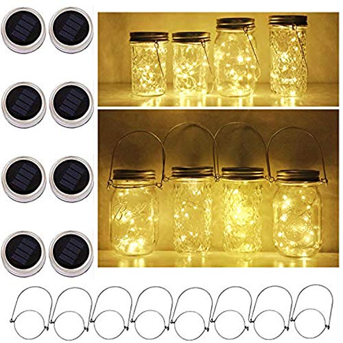 Cynzia Solar Mason Jar Lid Lights, 8 Pack 20 LED Waterproof Fairy ...