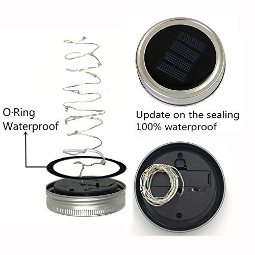 Cynzia Solar Mason Jar Lid Lights, 8 Pack 20 LED Waterproof Fairy ...