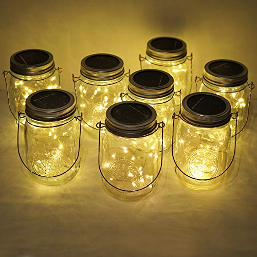 Cynzia Solar Mason Jar Lid Lights, 8 Pack 20 LED Waterproof Fairy ...