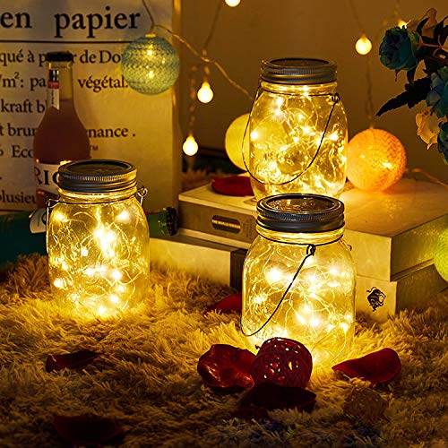 Cynzia Upgraded Solar Mason Jar Lights, 12 Pack 30 LED Mason Jar L...