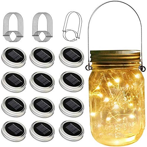 Cynzia Upgraded Solar Mason Jar Lights, 12 Pack 30 LED Mason Jar L...