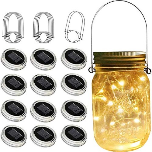 Cynzia Upgraded Solar Mason Jar Lights, 12 Pack 30 LED Mason Jar L...