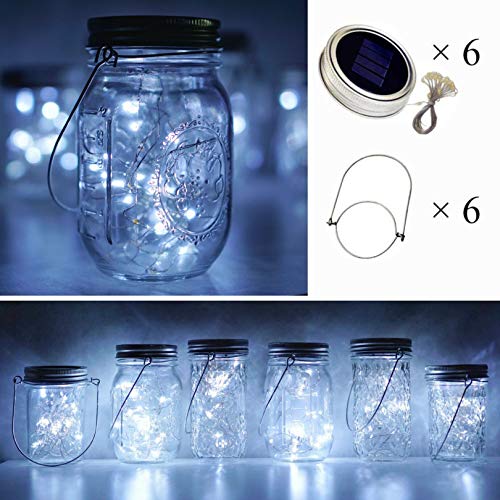 Solar Mason Jar Lights, 6 Pack 10 LED Jar Lid String Lights with 6...