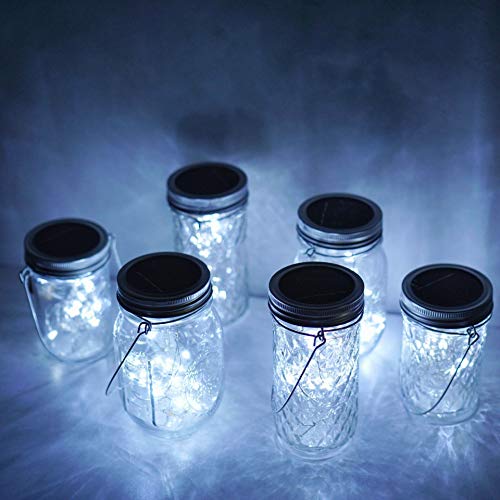 Solar Mason Jar Lights, 6 Pack 10 LED Jar Lid String Lights with 6...