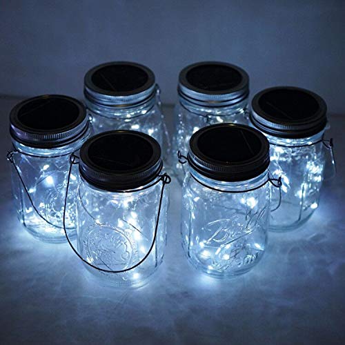 Solar Mason Jar Lights, 6 Pack 10 LED Jar Lid String Lights with 6...
