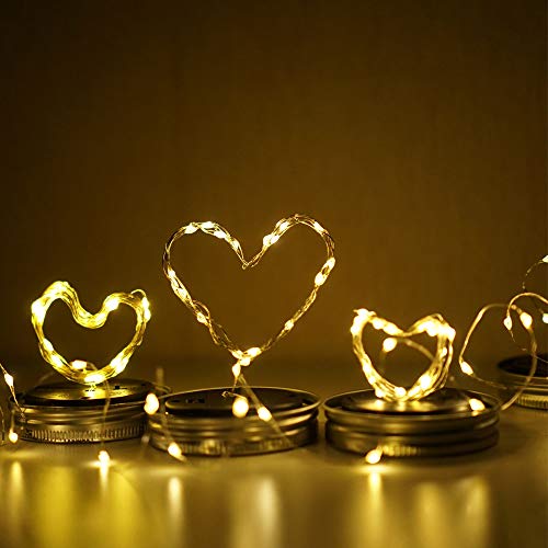 Solar Mason Jar Lights, 8 Pack 10 LED Jar Lid String Lights with 8...