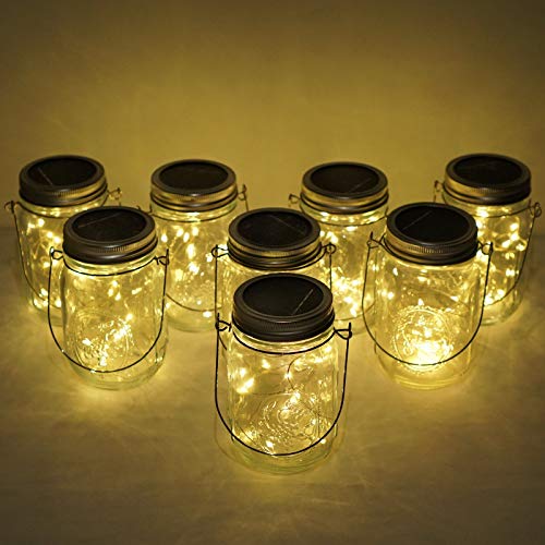 Solar Mason Jar Lights, 8 Pack 10 LED Jar Lid String Lights with 8...