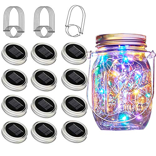 Upgraded Solar Mason Jar Lights, 12 Pack 30 LED Mason Jar Lid Ligh...