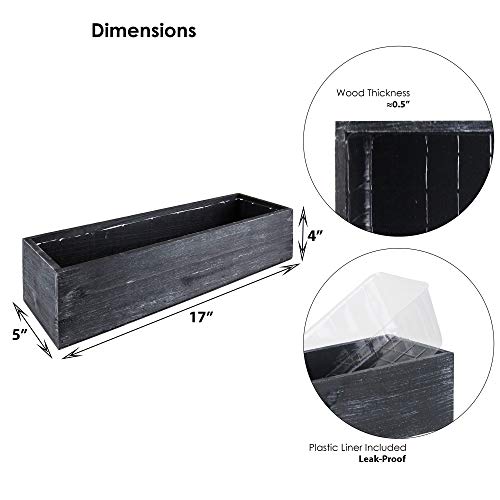 CYS EXCEL Natural Black Wood Planter Rectangle Box with Leak-Proof...