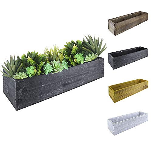 CYS EXCEL Natural Black Wood Planter Rectangle Box with Leak-Proof...