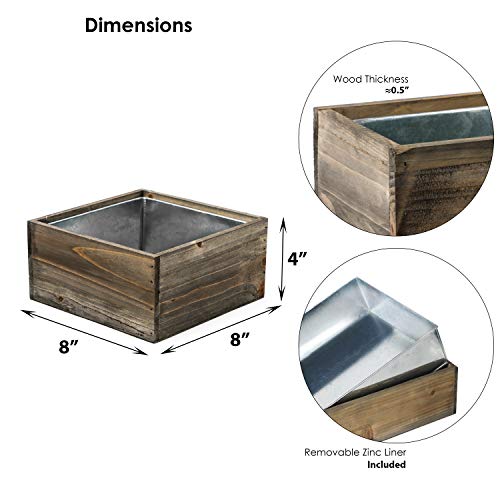 CYS EXCEL Wood Square Planter Box with Removable Zinc Metal Liner ...