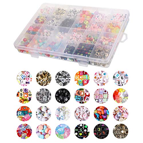 1200 Pieces Acrylic Alphabet Letter Beads A-Z Heart Pattern Beads ...